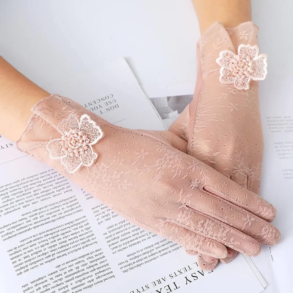 Women's Flower Pink Lace Gloves Summer Protection Wedding Parties Tea Prom